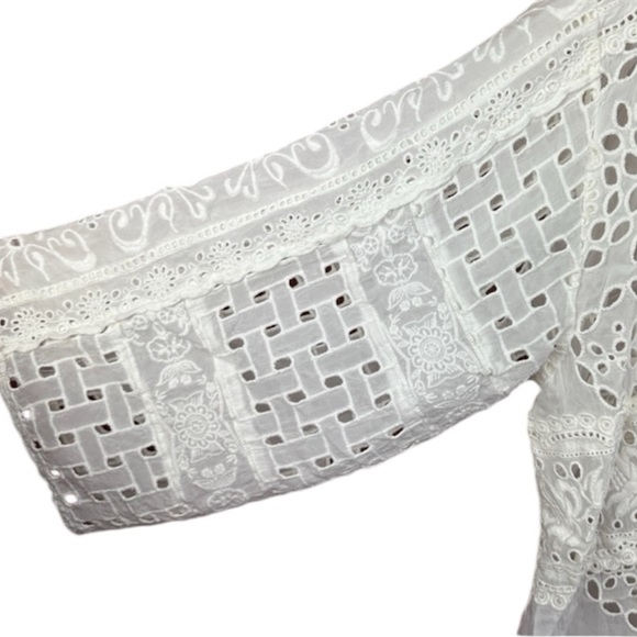 Johnny Was Open Front Drape Floral Embroidered Cardigan White Large - Picture 6 of 7